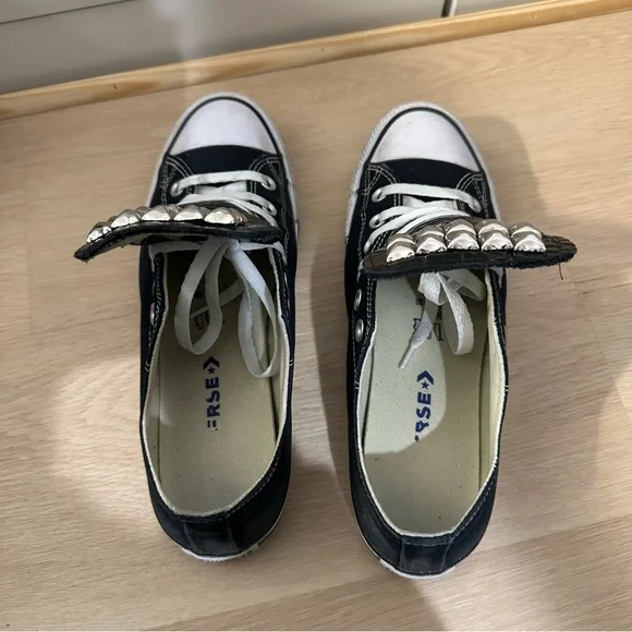 Custom Converse Black Crocodile Leather Studded Tongue - Picture 3 of 6